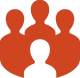 Icon of group of dark orange individuals – representing raising awareness and education